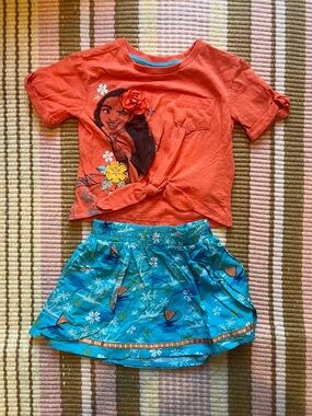 Disney Moana Orange Tropical Top & Blue Skirt Set